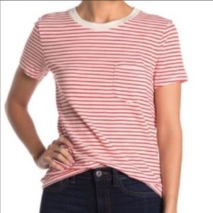Madewell Red Stripe Crewneck Cotton Pocket Tee T-Shirt NEW!